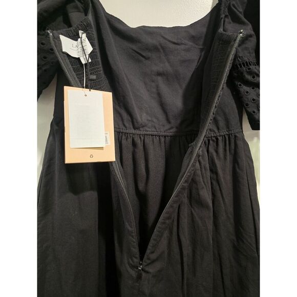 LA LIGNE Lulu Eyelet Midi Puff Sleeve Dress Size S Black NWT MSRP $450 - Picture 6 of 16